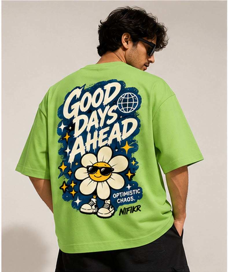 Good Days Ahead Graphic Oversized T-Shirt – Lime Green